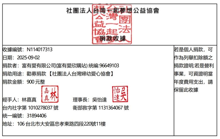 2025年8月 – 社團法人台灣婦幼愛心協會