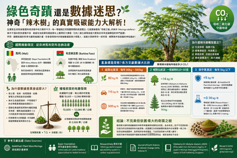 綠色奇蹟還是數據迷思？神奇「辣木樹」的真實吸碳能力大解析！